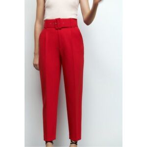 Zara high waisted Bold Red Trousers with belt